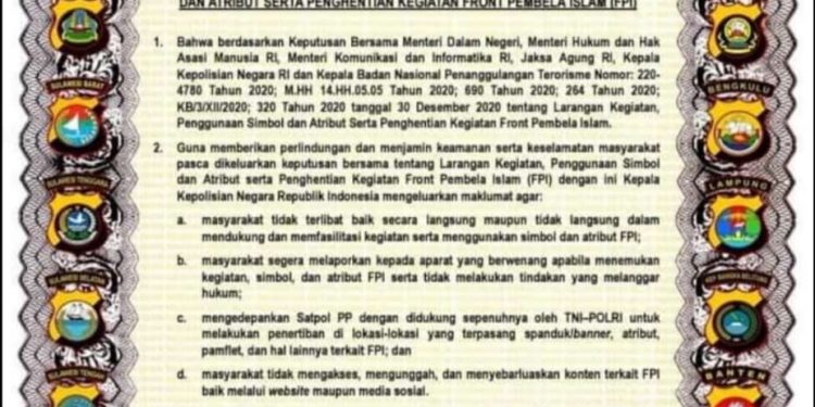 Maklumat Kapolri Soal FPI Pasal 2 d Ancam Tugas Jurnalis