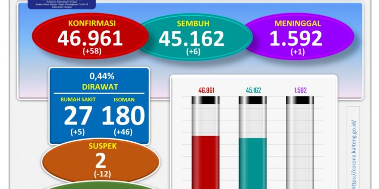 Hati-Hati, Kasus Konfirmasi Positif Covid-19 di Kalteng Bertambah 58 Orang, 1 Orang Meninggal Dunia