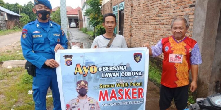 Patroli Satpolairud Polres Seruyan Himbau Masyarakat Terapkan Prokes