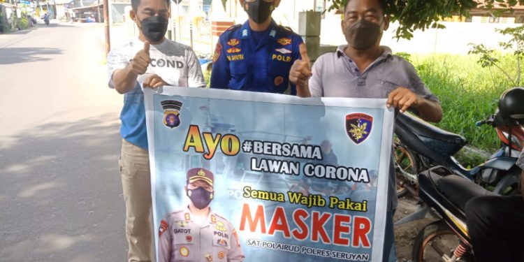 Patroli Satpolairud Polres Seruyan Himbau Masyarakat Terapkan Prokes