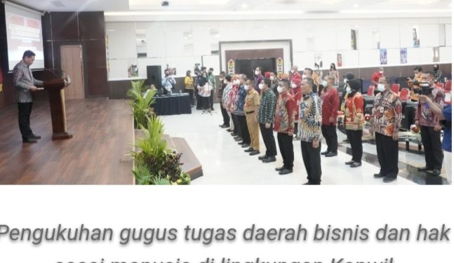 Dirjen HAM Kemenkumham Kukuhkan Gugus Tugas Daerah Bisnis dan Hak Asasi Manusia di Lingkungan Kanwil Kemenkumham Kalteng