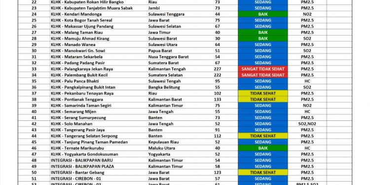 Kualitas Udara Kota Palangka Raya dan Sampit Sangat Tidak Sehat