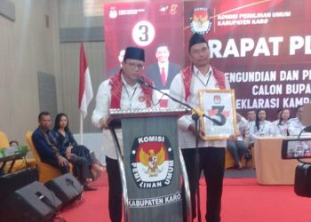 Paslon Bupati dan Wakil Bupati Karo, Tino Mimana Sinuraya-Onasis Sitepu Dapat Nomor Urut 3